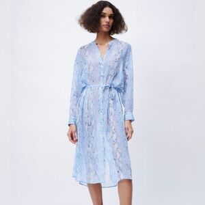 Zara Button Down Shirt Dress Bathing Suit Cover Up Long Sleeve Animal Print